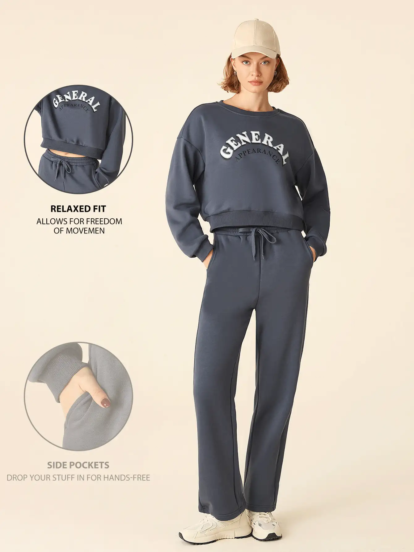 SHEIN Sports Women's Letter Print Round Neck Drop Shoulder Long Sleeve Sweatshirt And Self-Tie Waist Pants Sports Fleece Suit - Dusty Blue - View 3