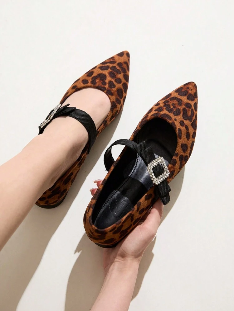 CUCCOO CHICEST Sexy Leopard Print Pointed Toe Shoes, Women's New Design Bowknot Mary Jane Pumps Spring Shoes Spring Break Easter