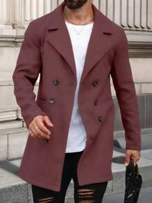 Manfinity Homme Abrigo casual de lana de longitud media para hombre, regalo para novio, ropa de hombre para otoño, prendas versátiles para invierno, sobretodo gris - Burdeos - Ver 1