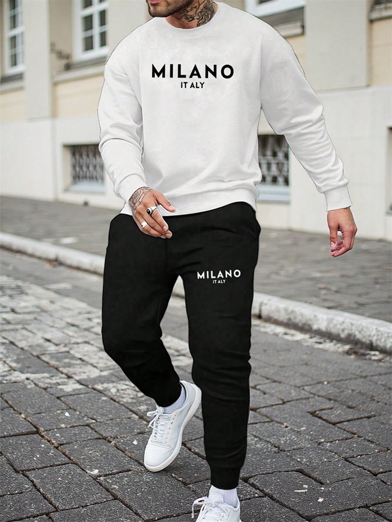 Manfinity Dauomo 2pcs Men's Sweatshirt And Pants Sets, Casual And Fashionable For Daily Wear