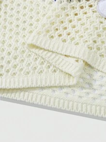 ROMWE MEN Street Life Suéter de punto calado con patrón bordado para hombres - Blanco - Ver 4