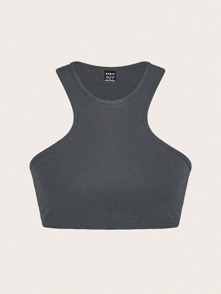 SHEIN EZwear 1 Stück Damen graues kurzes, sexy, eng anliegendes Trägershirt, geeignet für den Sommer