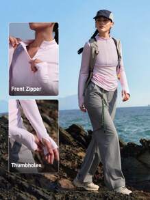 In My Nature In My Nature Damen Sweatshirt mit einfarbigem Stehkragen, Reißverschluss und halber Leiste, für lässigen Outdoor-Einsatz