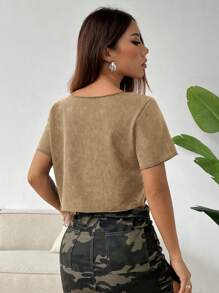 Muchica 女士纯色短袖宽松短款 V 领 T 恤