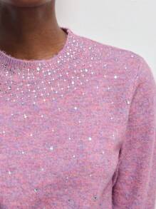 Maija Nuevo suéter de mujer elegante y casual con adorno de rhinestones tejido, en colores visón, albaricoque y avena, ideal para uso diario, romántico, urbano, de resort, apto para salidas, fiestas, bodas, festivales de música retro y temporada de graduación. Llegada de verano 2025.