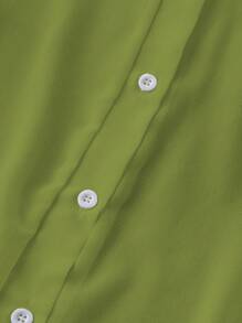 Franclia Áo sơ mi trơn màu cơ bản trong suốt tối giản có cổ bẻ - màu xanh lá - Xem 5