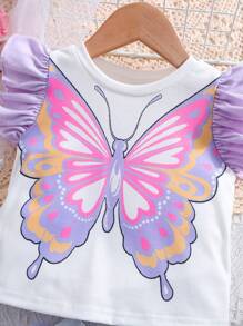 SHEIN 2 stuks Babymeisjes schattige vlinderprint top en rokset, zomer