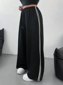 POPSWAY Plus Size Women Plain Color Patchwork Casual Pants For Daily Wear