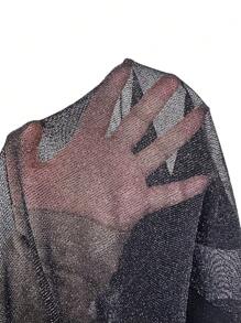 Elenzga 新款斜肩修身女式T恤，修身 - 黑色 - 查看 7