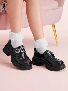 CUCCOO DOLLMOD Women's Casual Thick Sole Buckle Design Slip On Loafers - Black - View 2