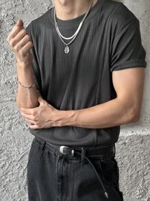 DAZY Men's Solid Color Crew Neck Short Sleeve Casual Top Summer - Grey - View 5