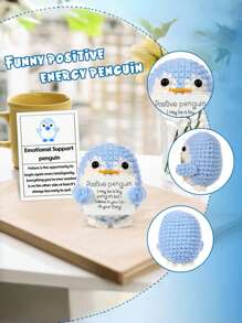SHEIN Positive Penguin Decorative Ornaments, 2.6 Inch Funny Potato Knitted Penguin Ornaments With Positive Card Woolen Cute Positive Penguin Crochet Decorative Cheer Up Gift For Friends Encouragement Decoration