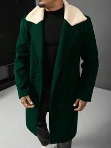 Manfinity Homme Chaqueta sencilla de talla grande para hombre con botones frontales y parches de unicolor de manga larga - Verde Oscuro - Ver 5