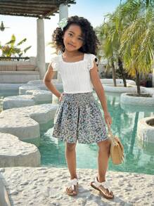 Young Girl Textured Material Patchwork Vacation Stylish Camisole Top - White - View 3