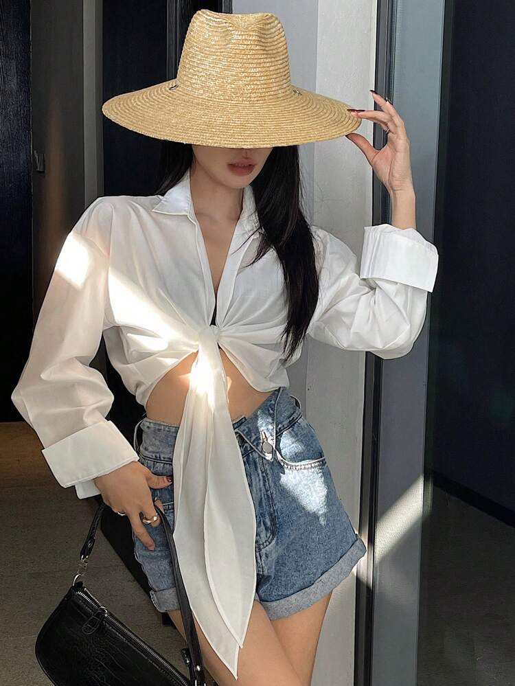 Fitted Long Sleeve Blouse With Bowknot Detail, Casual Vacation Style, Spring/Summer