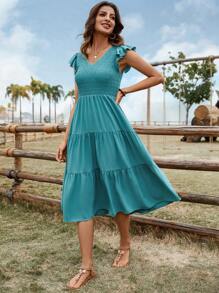 SHEIN LUNE Women's Casual Ruffle Trim Sleeveless Mid-Length Dress, Daily Basic Spring/Summer Wear - Green - View 7