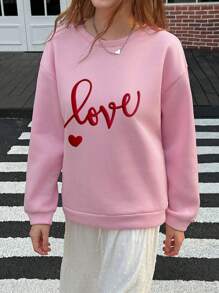 SHEIN EZwear Roze hartvormige schuim Valentijnsdag sweatshirt voor dames