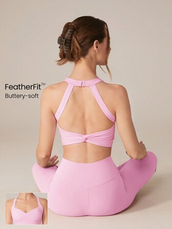 GLOWMODE FeatherFit™ See You Around Halter Backless Sports Bra Light Support Low Impact Yoga Fall Winter