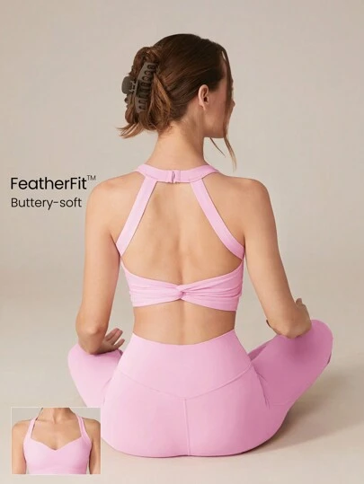 GLOWMODE FeatherFit™ See You Around Halter Backless Sports Bra Light Support Low Impact Yoga Valentine's Day