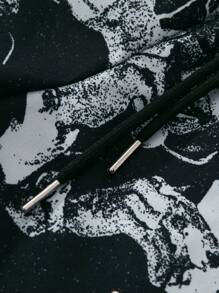 ROMWE MEN Street Life Men's Printed Woven Shorts, Suitable For Daily Wear, Spring/Summer - Black - View 6