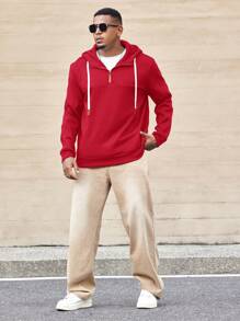 Manfinity CasualCool Men's Plus Size Front Zipper Long Sleeve Casual Red Hoodie Sweatshirt