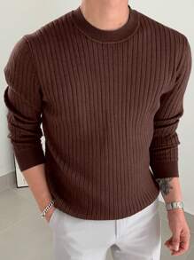 DAZY Casual Solid Coffee Sweater, Spring - Coffee Brown - View 1