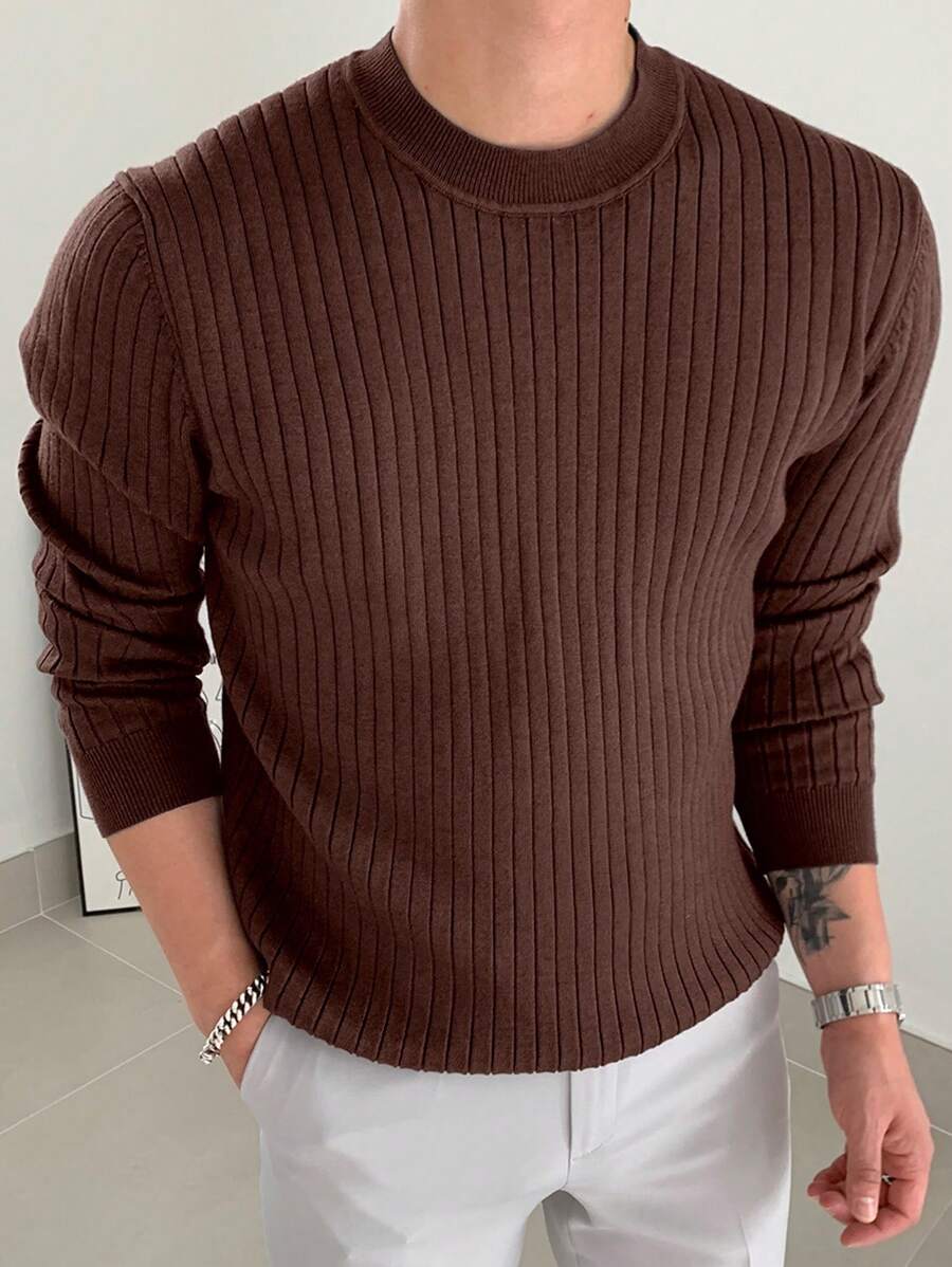 DAZY Casual Solid Coffee Sweater, Spring - Coffee Brown - View 1