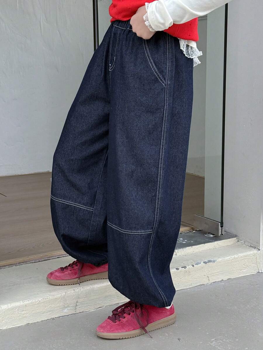 DAZY 少女宽松斜插口袋牛仔裤，秋季款