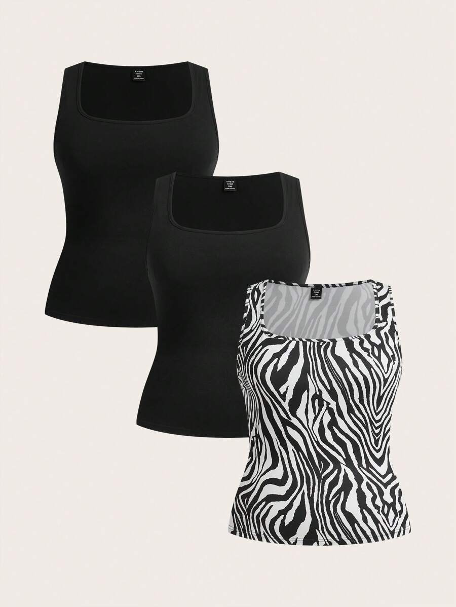 SHEIN Essnce 大码女式休闲简约背心，多件装，日常穿着