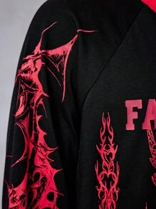 ROMWE MEN Men's Gothic Fashion Skull & Slogan Print T-Shirt, Halloween - Black - View 2