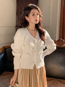 DAZY Women's Cardigan With 3D Bowknot Decor - White - View 2