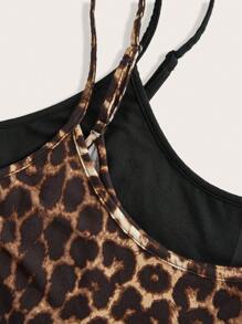 SHEIN EZwear Conjunto de 2 piezas con top camiseta y estampado de leopardo en negro y blanco, para mujer de talla grande, para primavera/verano