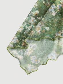 SHEIN MOD Vintage Print Asymmetrical Hem Ruched Waist Side Tie Up Skirt,Modest Skirt,Hawaiian Clothes For Women,Beach Vacation Outfits,Vintage Skirt For Woman,Flowy Skirt