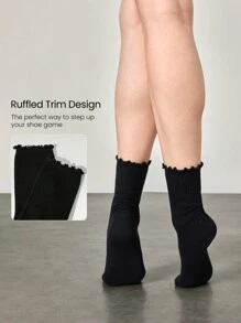 GLOWMODE Comfy Flex Seamless Toe Construction Embroidered Ruffle Socks Daily Casual - Black - View 3