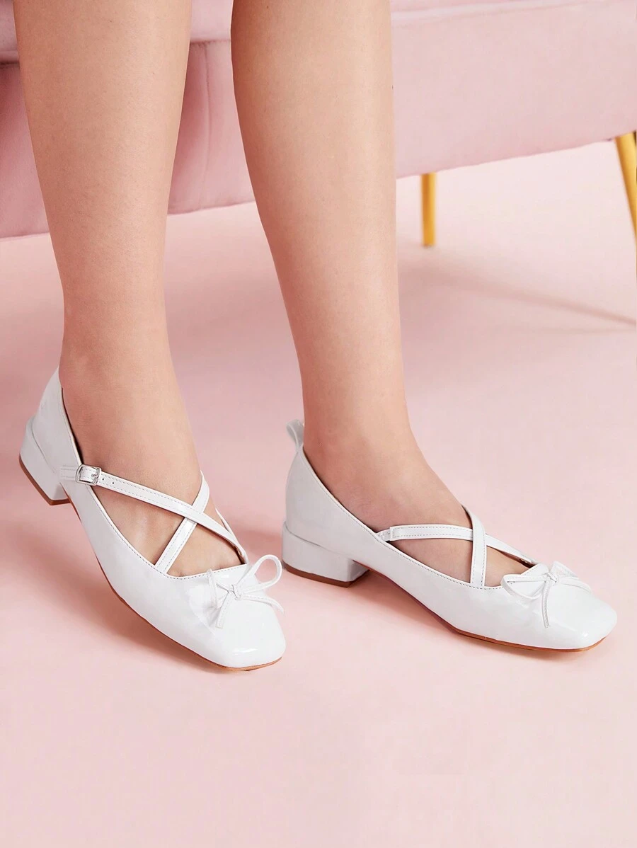 CUCCOO DOLLMOD Giày lười đế bằng trang trí nơ tối giản đa năng cho ngày lễ tình nhân của phụ nữ - trắng - Xem 1
