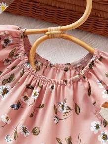 SHEIN Baby Mädchen Vintage Ditsy Blumen Farbblock Kurzarm Mini Kleid - Pink - Übersicht 11