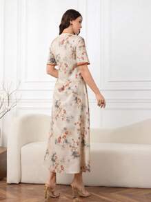 Lacomfia Váy ngắn tay ôm sát họa tiết hoa đơn giản thanh lịch dành cho nữ - Nhiều màu - Xem 6