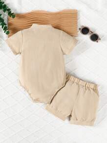 2pcs Boys Casual Woven Romper & Shorts Set, Summer