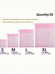 SHEIN 50/10 件透明礼品包装袋，各种尺寸适合婚礼、派对、旅行、生日、周年纪念抽绳欧根纱袋礼品包装袋，适合珠宝、糖果、文具和其他小物品。也适用于装饰、水果包装和防虫存储。非常适合派对和用餐场合，非常适合节日送礼 - 粉色 - 粉色 - 查看 3