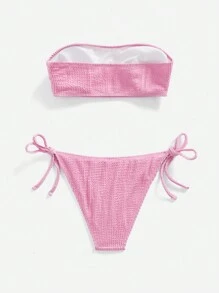 SHEIN Swim 夏季女士可爱樱桃图案抹胸比基尼套装 - 粉色 - 查看 7