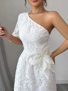 Chiquease White Lace Asymmetric Neck Embroidered Elegant Cocktail Dress