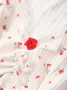 DAZY 碎花华夫格针织迷你V领短袖女式睡衣 - 白色 - 查看 7