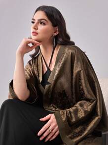 Al Najma 女士长袖豹纹前开长款休闲长袍 - 彩色 - 查看 4