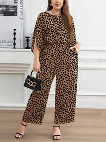 SHEIN Clasi Mono informal de mujer de cintura alta con estampado total y cuello redondo