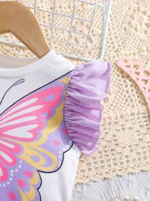 SHEIN 2 stuks Babymeisjes schattige vlinderprint top en rokset, zomer