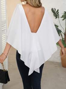 SHEIN LUNE Blusa holgada y elegante con volantes de unicolor para mujeres - Blanco - Ver 2