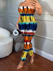 SHEIN SXY Plus Size Casual Minimalist All-Over Printed Jumpsuit - White - View 4