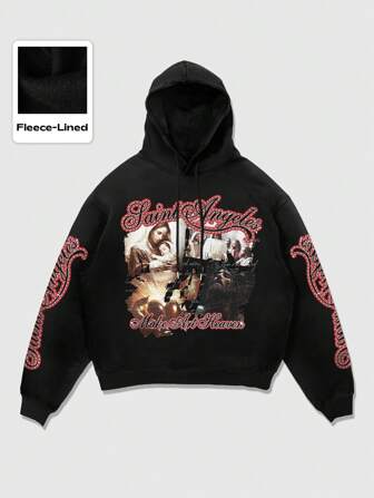 Street Life Felpa con cappuccio casual da uomo con stampa grafica, manica lunga, semplice pullover adatto per uso quotidiano