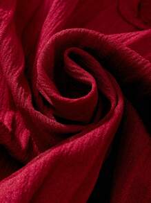 Sparklyn 2pcs/Set Tween Girl Textured Jacquard V Neck Flounce Sleeve Crop Top And Elastic Waist Pants, Casual Vacation Set For Spring & Summer,Holiday,Summer,Travel - Burgundy - View 3