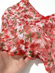 INAWLY Cherry Lace Print Sexy Spaghetti Strap Crop Cami Top, Red - Red - View 5